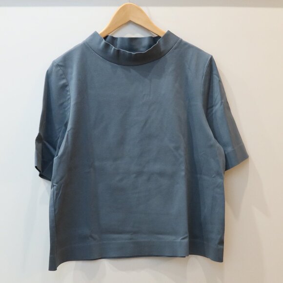 COS teal green top 100% cotton mock neck classic minimalist lagenlook layer M - Picture 1 of 9